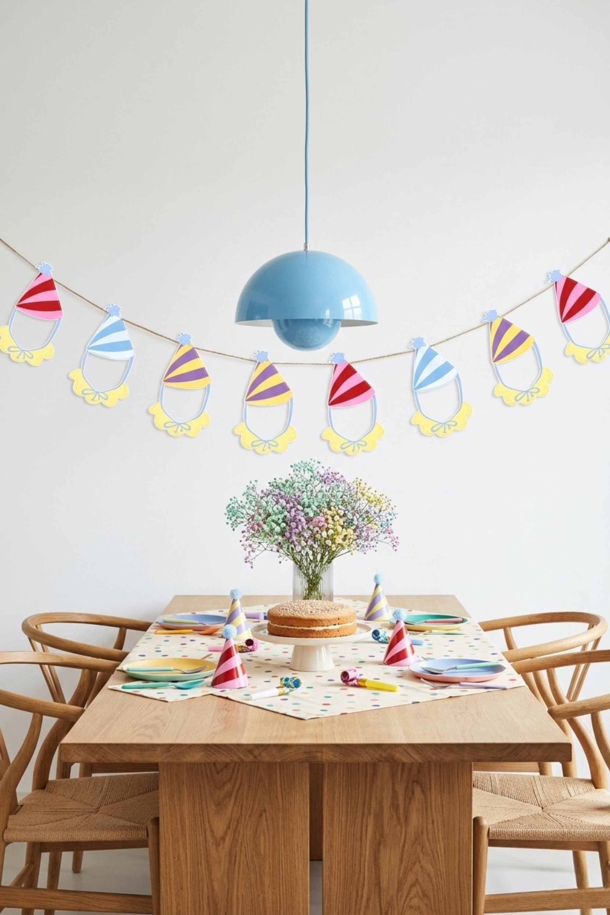 Finished birthday invitation with garland